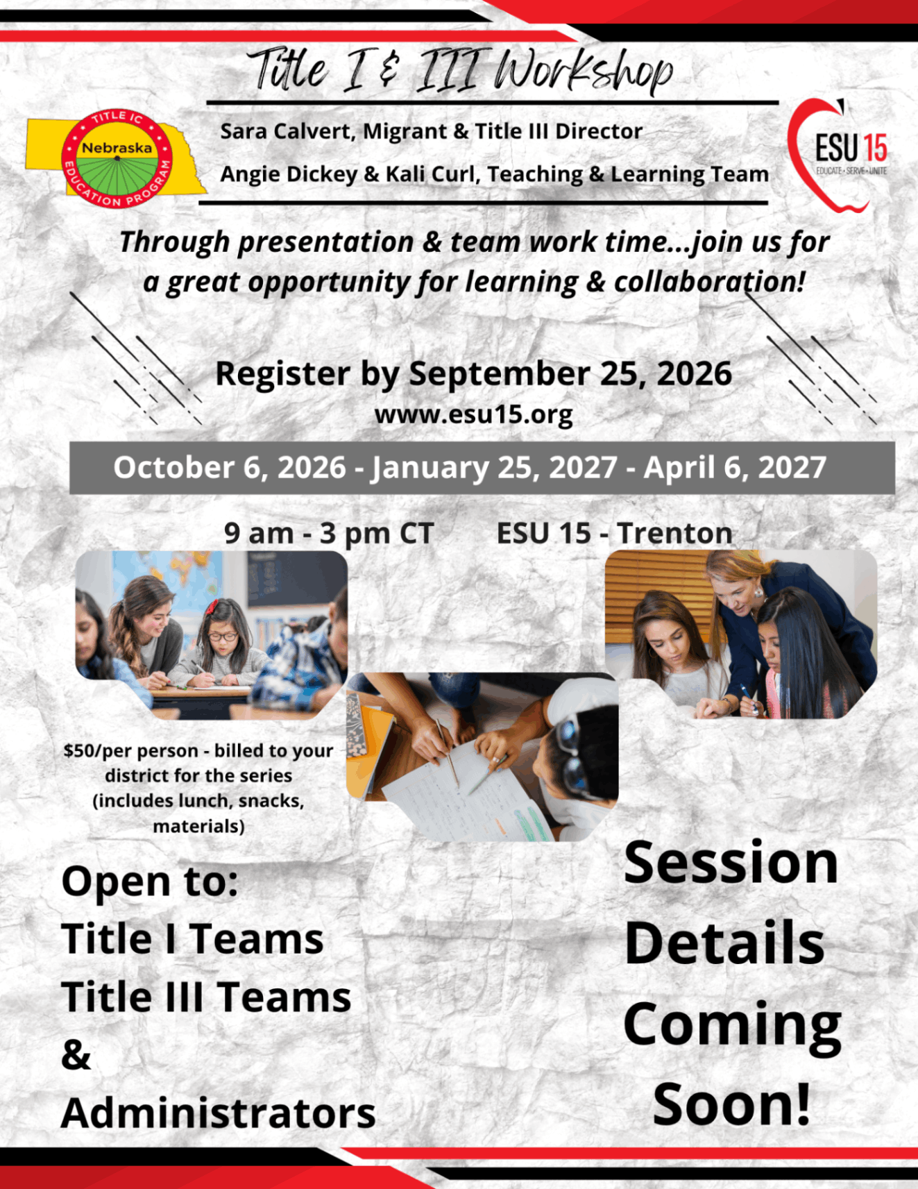 ESU 15 - Title I/Title III Workshop Series - Registration is NOW OPEN!